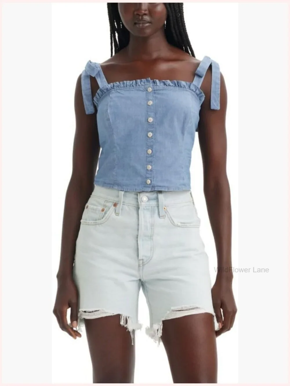 Relaxed Fit Tank Top with Tie-Sleeves - Square Neck - Picture 1 of 3